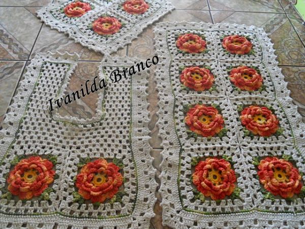 Jogo para banheiro rosas laranja